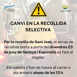 Canvis en la recollida selectiva per la revetlla de Sant Joan