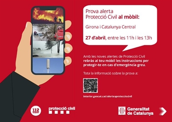 Protecció Civil  programa una prova d'alerta als telèfons mòbils